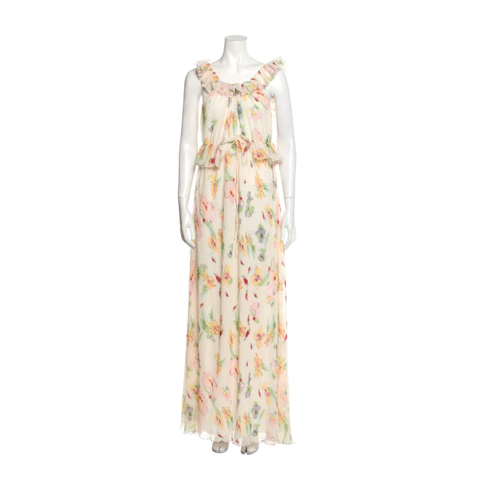 For Love&Lemons L Abby $298 Romantic Floral Maxi Dress Backless Ruffle Cream NWT - Picture 6 of 12